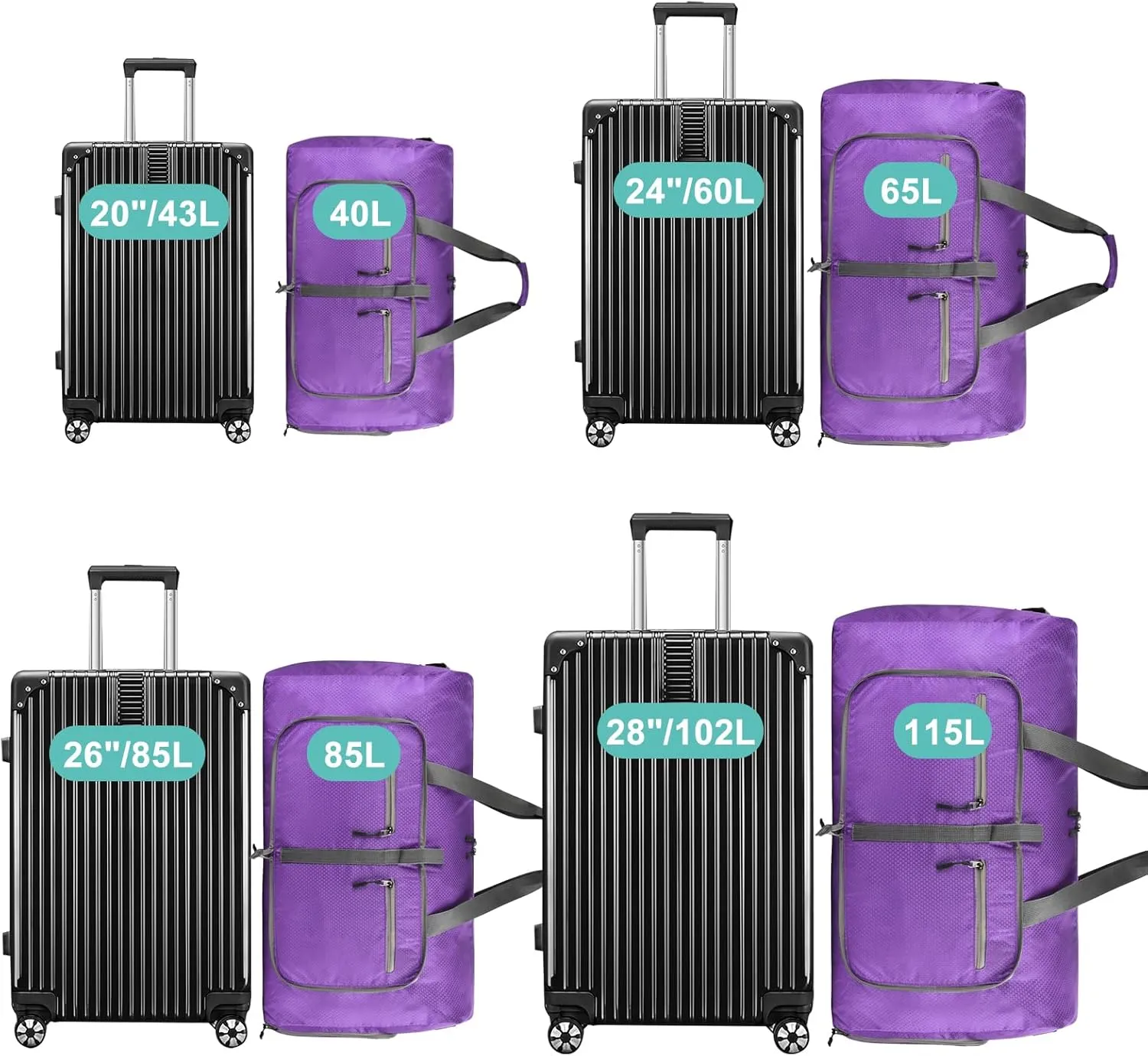 Dimayar Travel Duffle Bag for Men Women - Foldable Duffel Bag with Shoes Compartment - Overnight Bags Waterproof & Tear Resistant(40L,Purple)