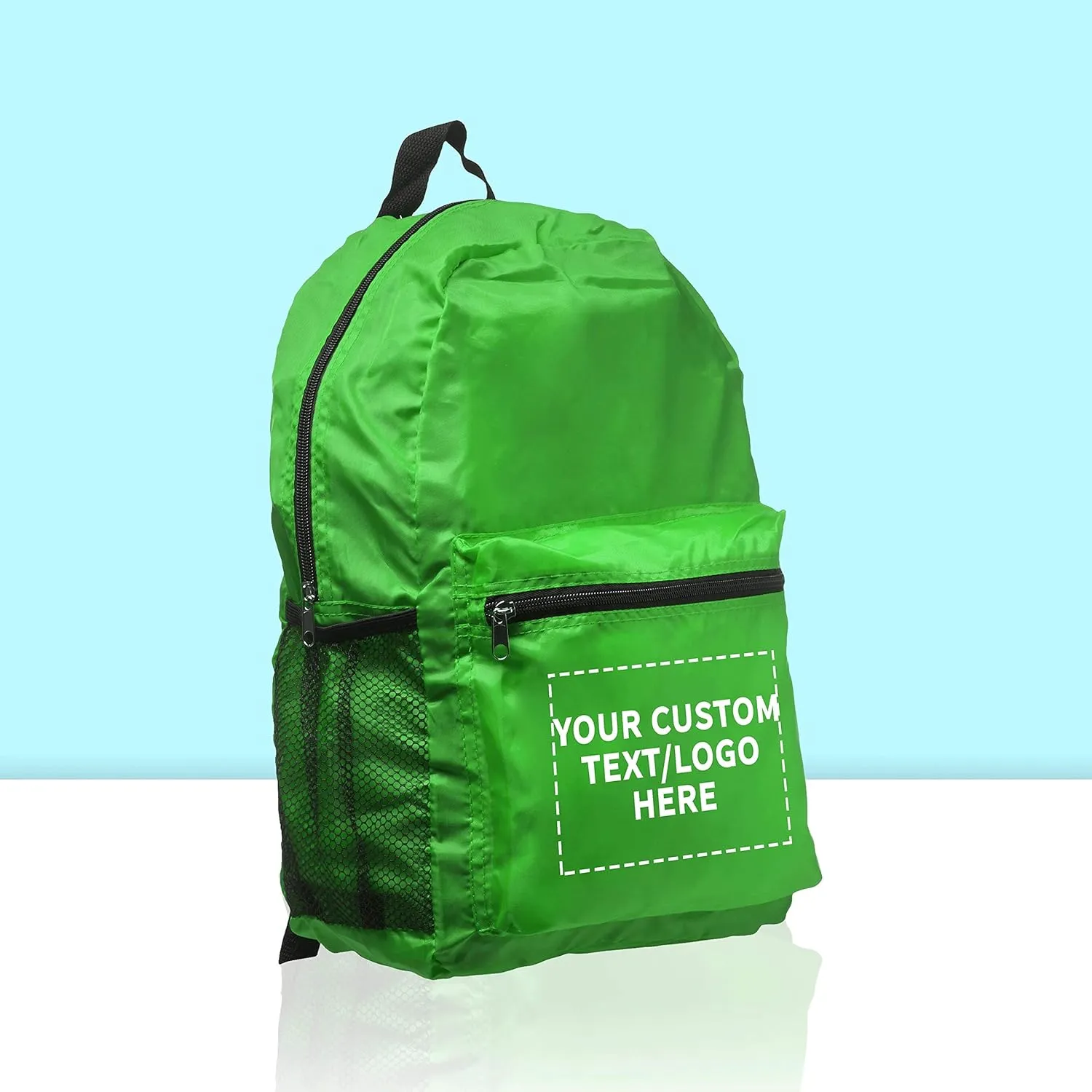 DISCOUNT PROMOS Custom Simple Functional Backpacks Set of 6, Personalized Bulk Pack - Water Resistant, Lightweight - Lime Green