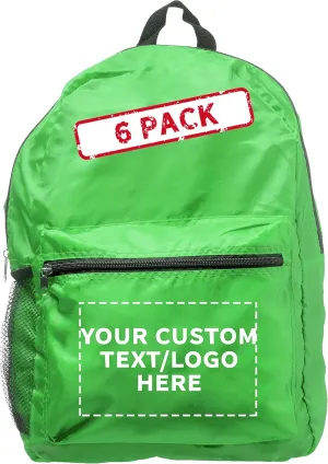 DISCOUNT PROMOS Custom Simple Functional Backpacks Set of 6, Personalized Bulk Pack - Water Resistant, Lightweight - Lime Green