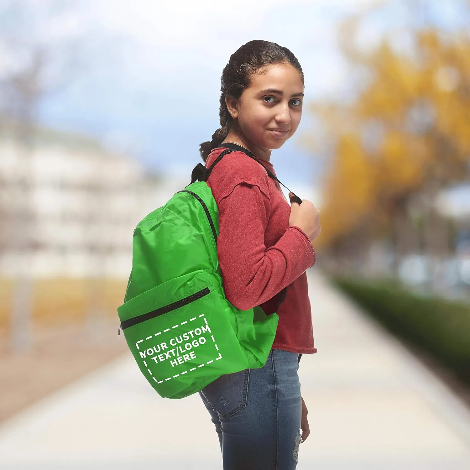DISCOUNT PROMOS Custom Simple Functional Backpacks Set of 6, Personalized Bulk Pack - Water Resistant, Lightweight - Lime Green