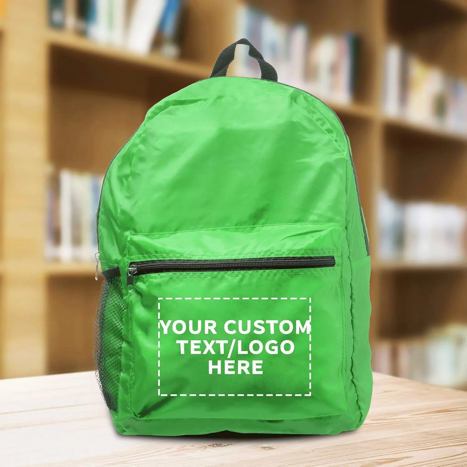 DISCOUNT PROMOS Custom Simple Functional Backpacks Set of 6, Personalized Bulk Pack - Water Resistant, Lightweight - Lime Green