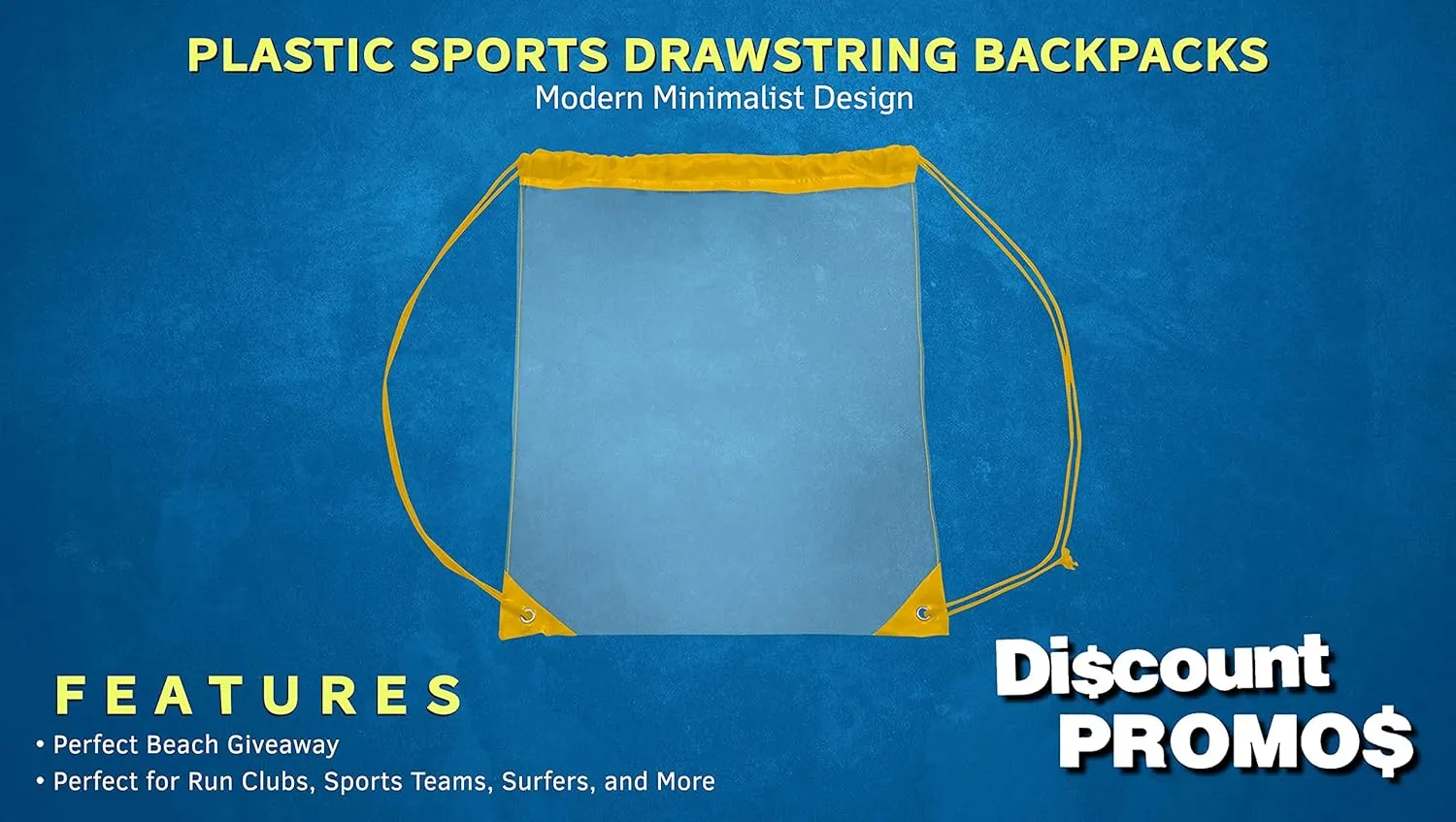 DISCOUNT PROMOS Plastic Drawstring Backpacks Set of 10, Bulk Pack - Multi-Functional, Drawstring, Perfect for Travel, Gym, and More - Yellow