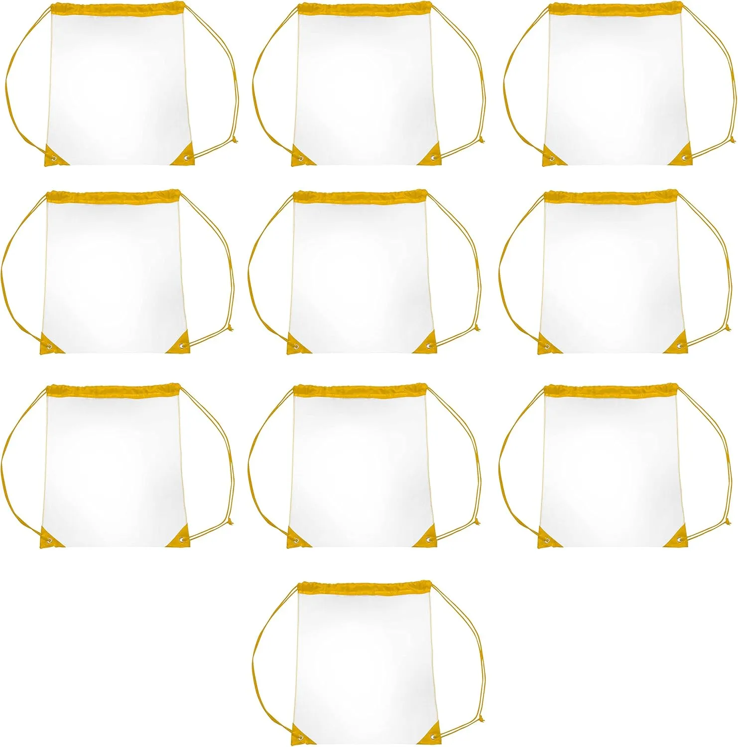 DISCOUNT PROMOS Plastic Drawstring Backpacks Set of 10, Bulk Pack - Multi-Functional, Drawstring, Perfect for Travel, Gym, and More - Yellow
