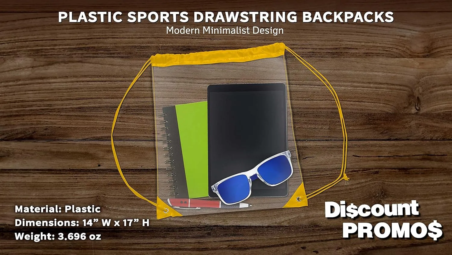 DISCOUNT PROMOS Plastic Drawstring Backpacks Set of 10, Bulk Pack - Multi-Functional, Drawstring, Perfect for Travel, Gym, and More - Yellow