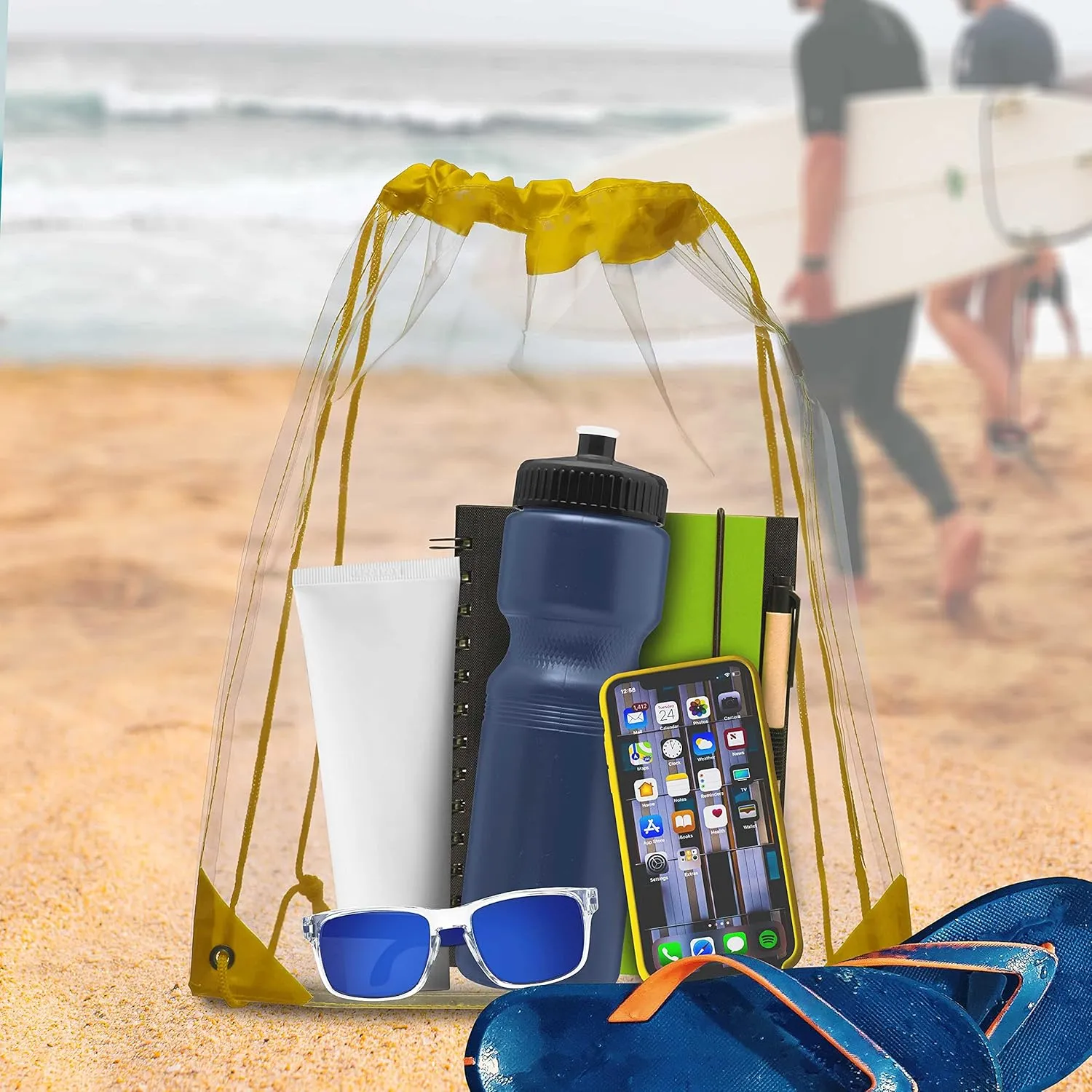 DISCOUNT PROMOS Plastic Drawstring Backpacks Set of 10, Bulk Pack - Multi-Functional, Drawstring, Perfect for Travel, Gym, and More - Yellow