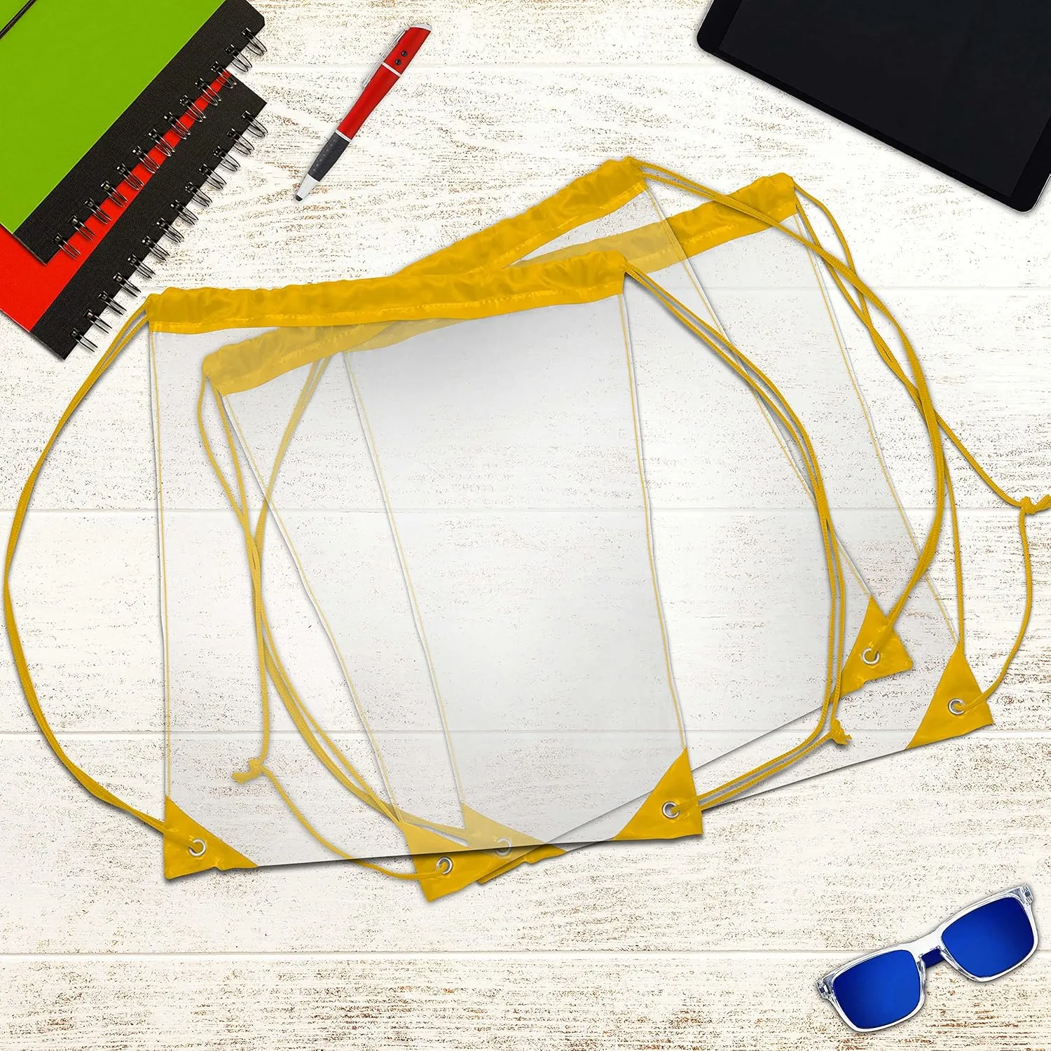 DISCOUNT PROMOS Plastic Drawstring Backpacks Set of 10, Bulk Pack - Multi-Functional, Drawstring, Perfect for Travel, Gym, and More - Yellow
