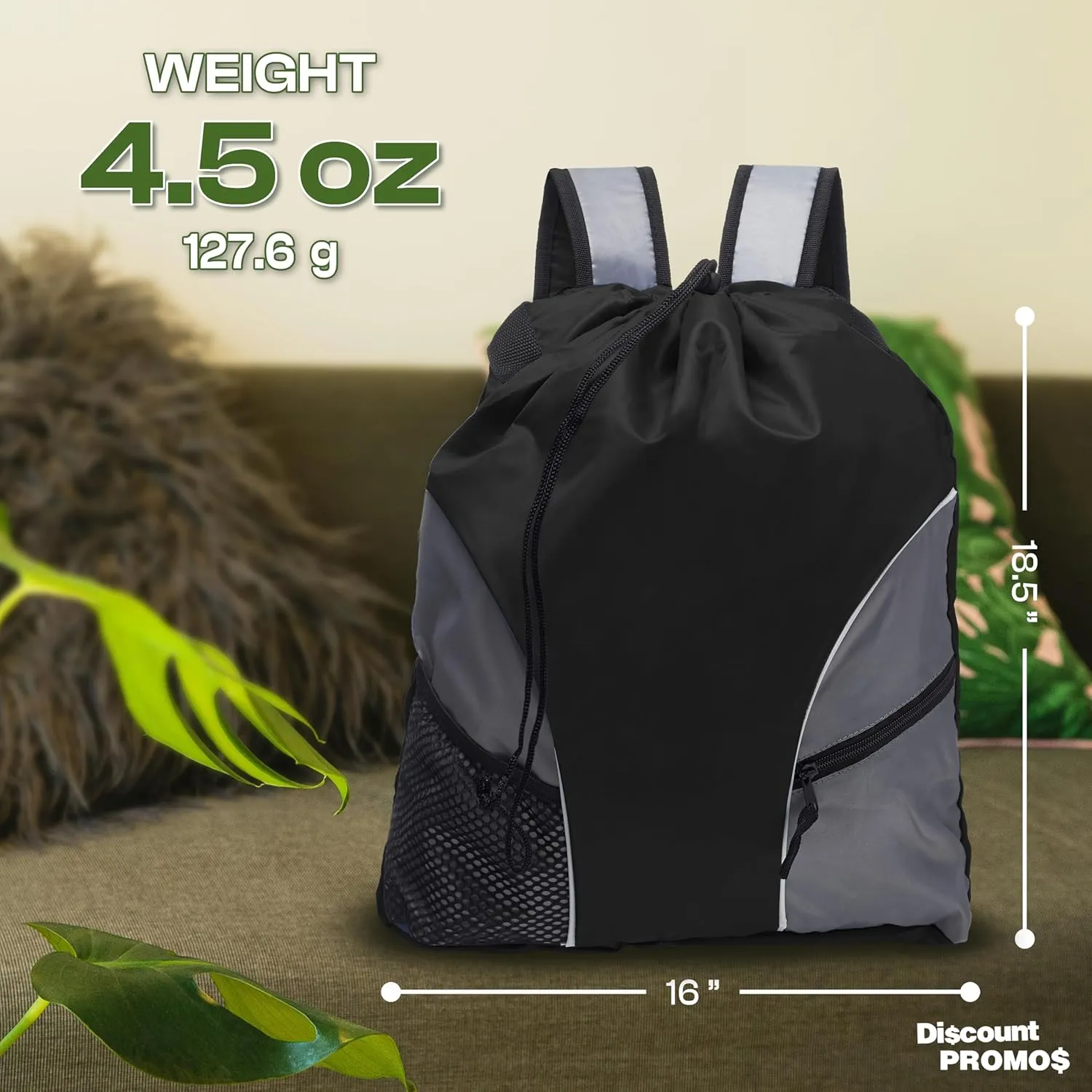 DISCOUNT PROMOS Sporter Drawstring Backpacks Set of 6, Bulk Pack - Cinch Bag, Gym Bag, Travel Backpack, Compact and Lightweight, Unisex Backpack - Black