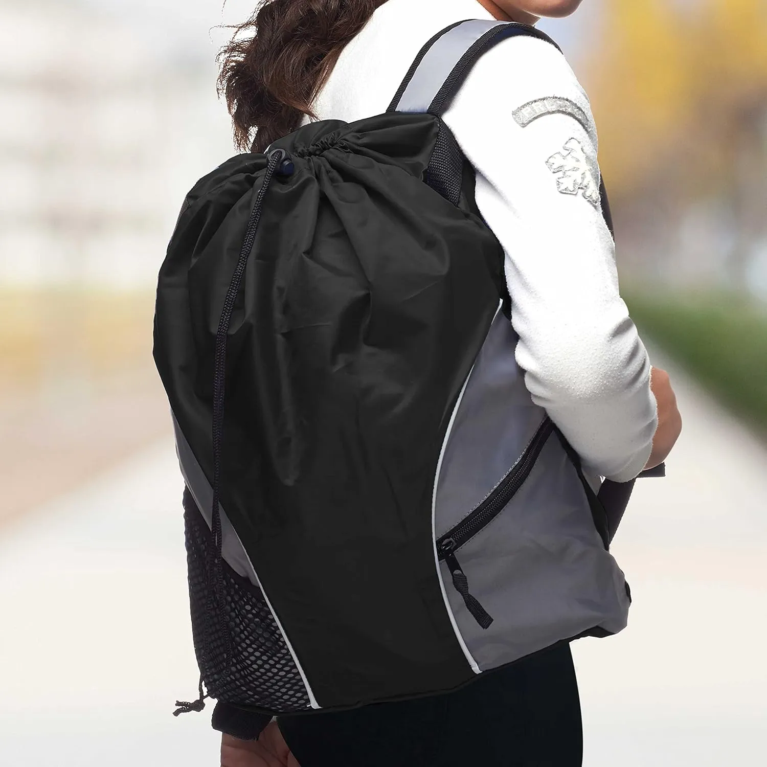 DISCOUNT PROMOS Sporter Drawstring Backpacks Set of 6, Bulk Pack - Cinch Bag, Gym Bag, Travel Backpack, Compact and Lightweight, Unisex Backpack - Black