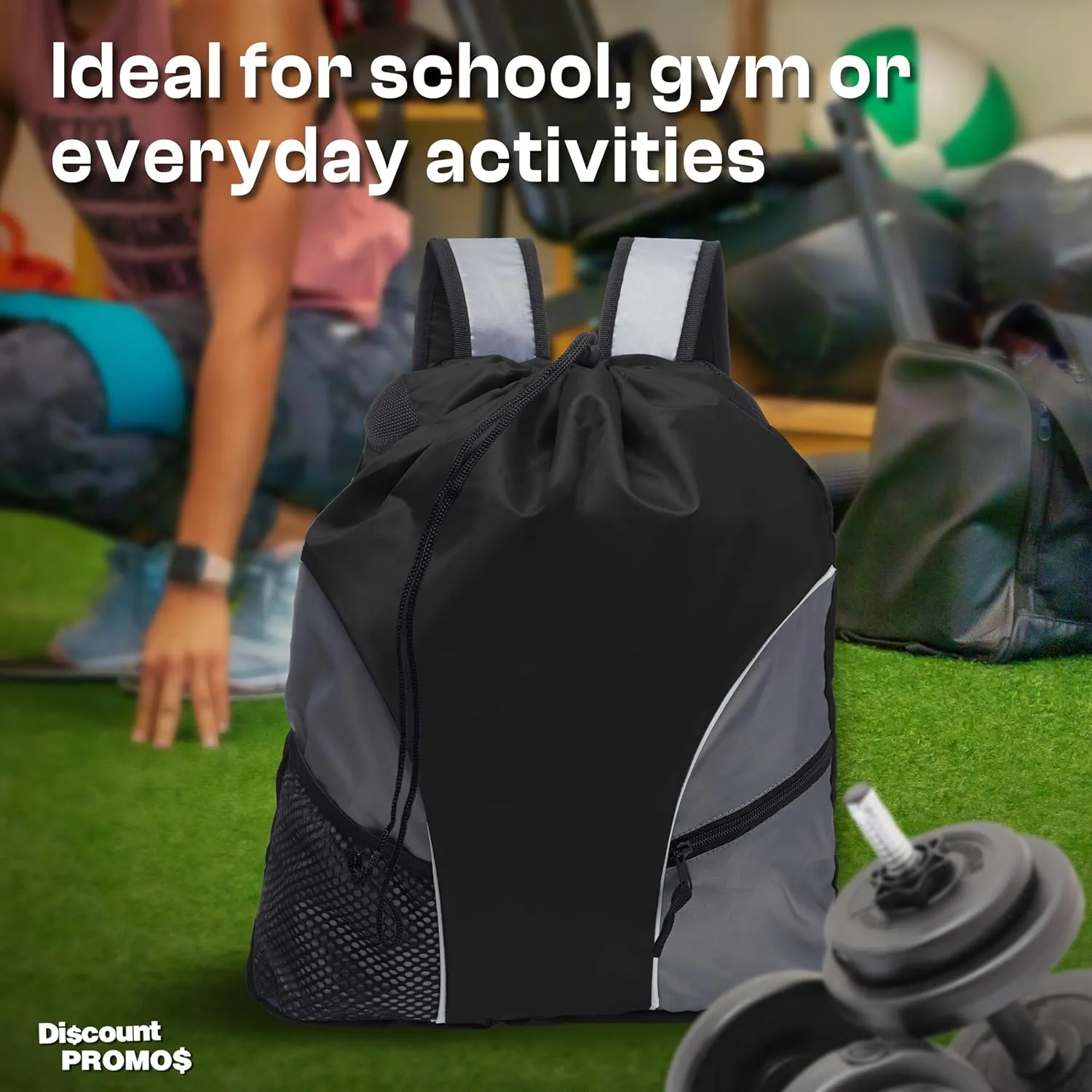 DISCOUNT PROMOS Sporter Drawstring Backpacks Set of 6, Bulk Pack - Cinch Bag, Gym Bag, Travel Backpack, Compact and Lightweight, Unisex Backpack - Black