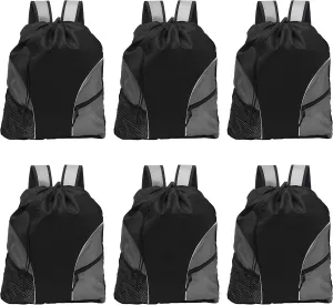 DISCOUNT PROMOS Sporter Drawstring Backpacks Set of 6, Bulk Pack - Cinch Bag, Gym Bag, Travel Backpack, Compact and Lightweight, Unisex Backpack - Black