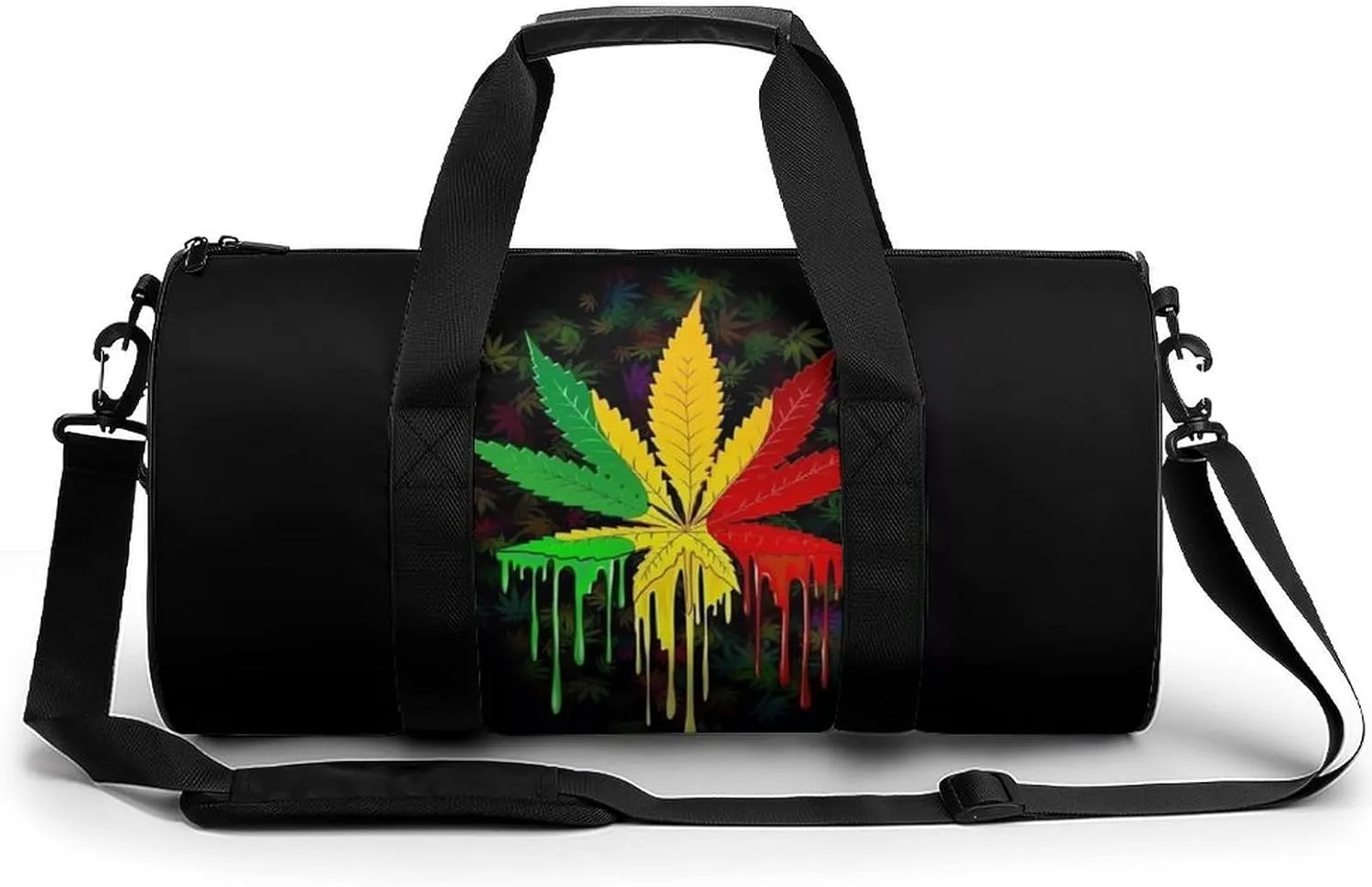 Distinct Tropical Weed Leaves Duffelbag Outdoor Tote Bag Lightweight Duffelbag Picnic Bags Easy Carry Satchels Durable Handbag Sports Duffel Bags 17.7in/9in/9in