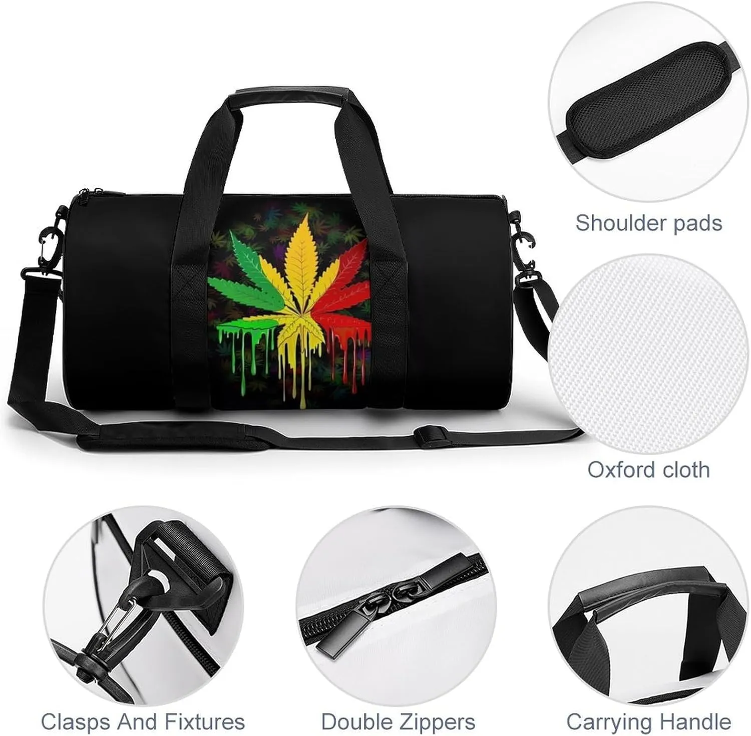 Distinct Tropical Weed Leaves Duffelbag Outdoor Tote Bag Lightweight Duffelbag Picnic Bags Easy Carry Satchels Durable Handbag Sports Duffel Bags 17.7in/9in/9in