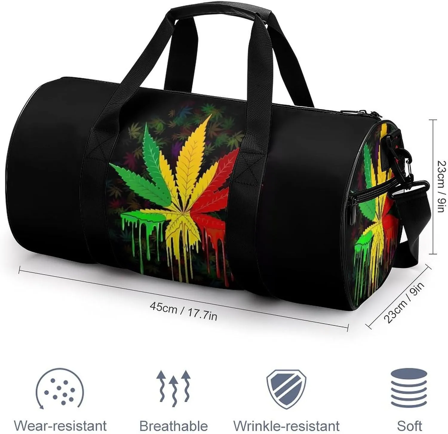 Distinct Tropical Weed Leaves Duffelbag Outdoor Tote Bag Lightweight Duffelbag Picnic Bags Easy Carry Satchels Durable Handbag Sports Duffel Bags 17.7in/9in/9in