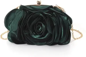 DJBM Women Cozy Satin Flower Clutch Evening Bag Unique Graceful Shouder Purse with Detachable Chain for Dinner Prom