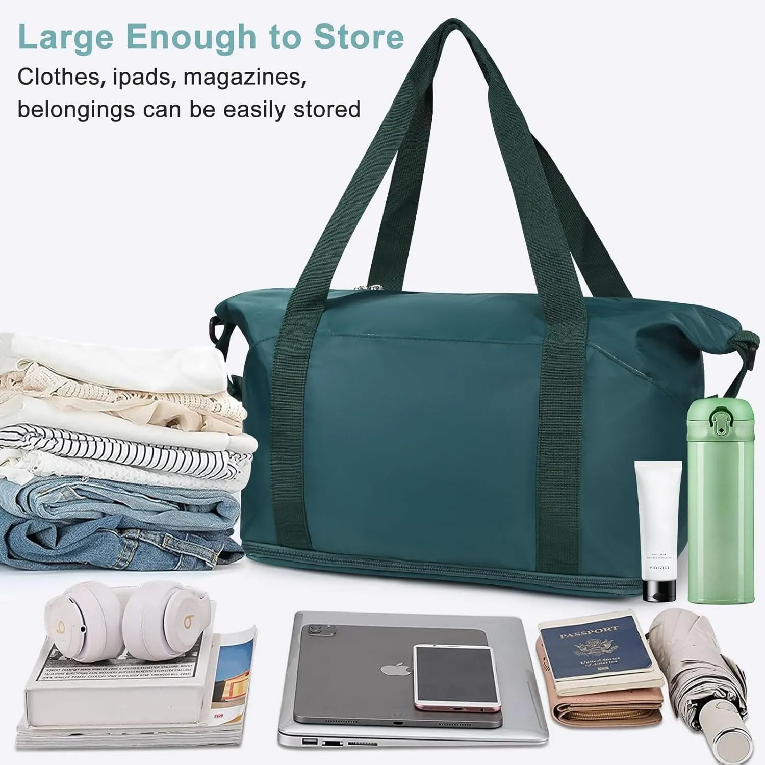 DMLuna Travel Duffel Bag, Tote Sports Gym Bag, Shoulder Overnight Weekender Bag for Women & Men, Hospital bag, Expandable Duffel Bag with Trolley Sleeve/Wet Pocket
