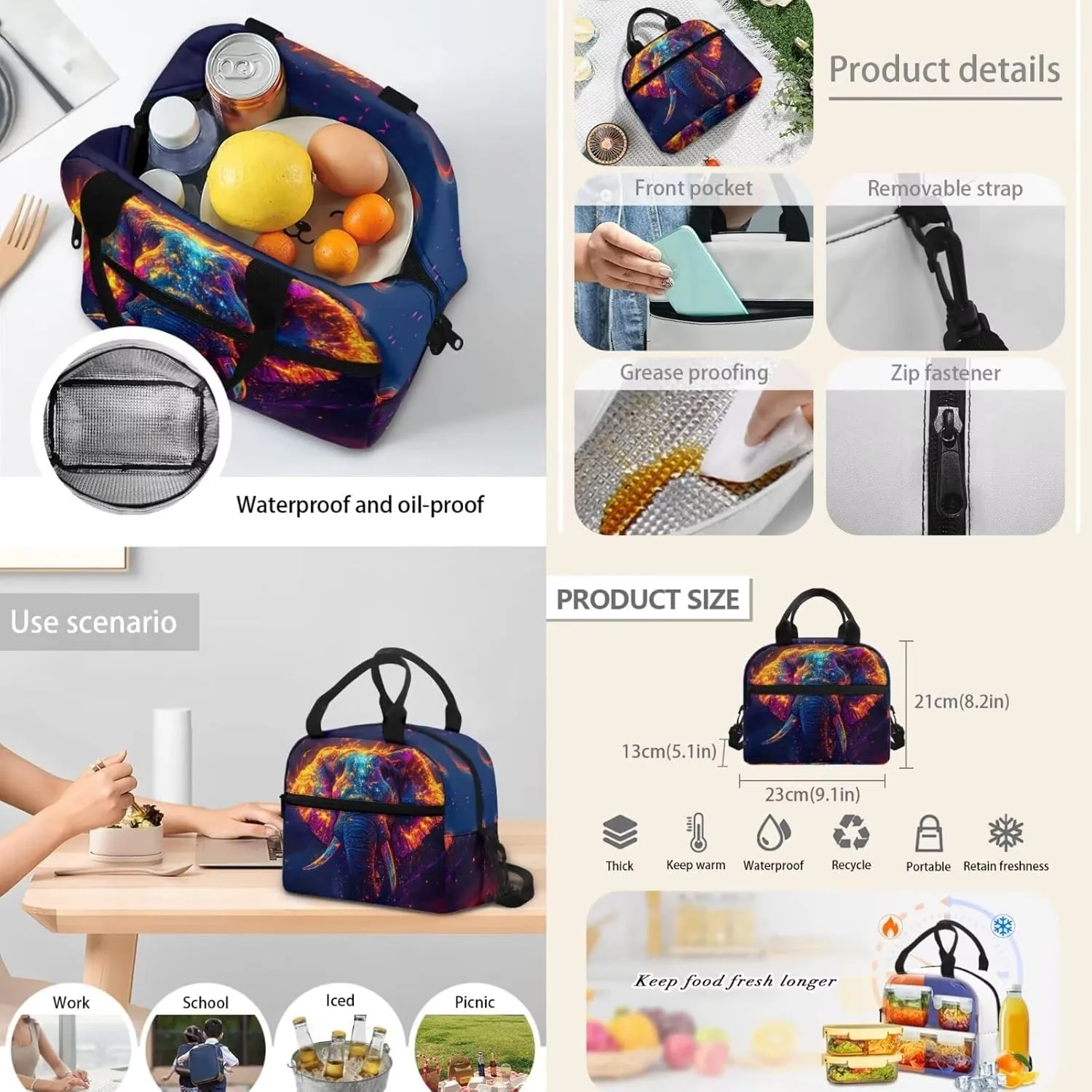 Dolyues Elephant Boys Backpack Purse Cool Animal Boys Backpack with Lunch Box Lightweight Bookbag for Boys Kids with Pencil Case and Water Bottle for Middle School College Travel Camping