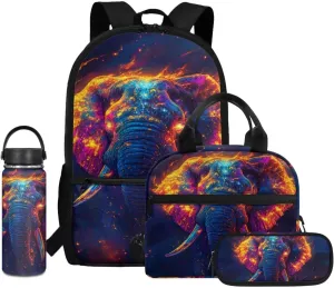 Dolyues Elephant Boys Backpack Purse Cool Animal Boys Backpack with Lunch Box Lightweight Bookbag for Boys Kids with Pencil Case and Water Bottle for Middle School College Travel Camping