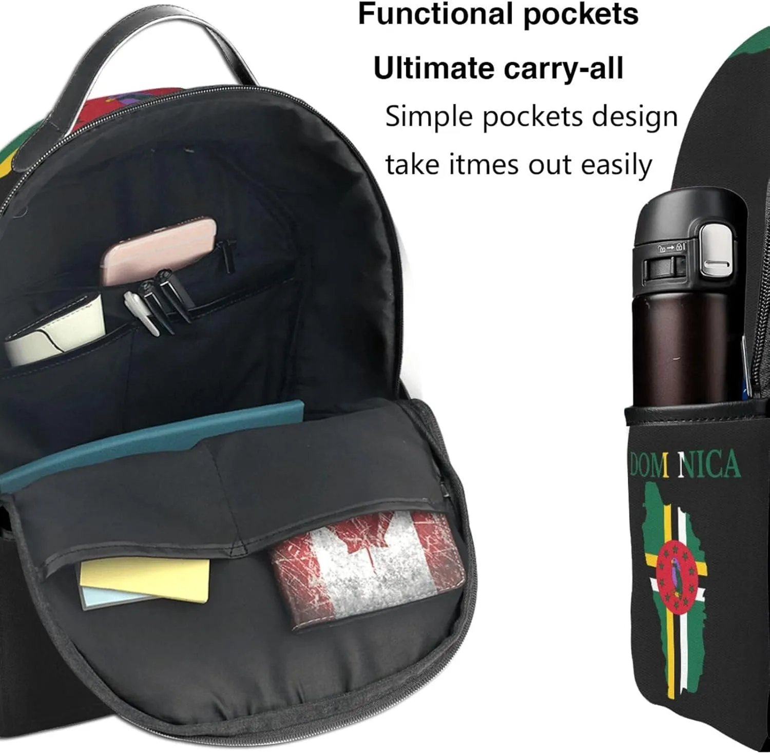 Dominica Map Flag Casual Backpacks Laptop Backpack Carry-on Daypack Sports Travel Rucksack Lightweight Working Bag for Outdoor Hiking Cycling Walking