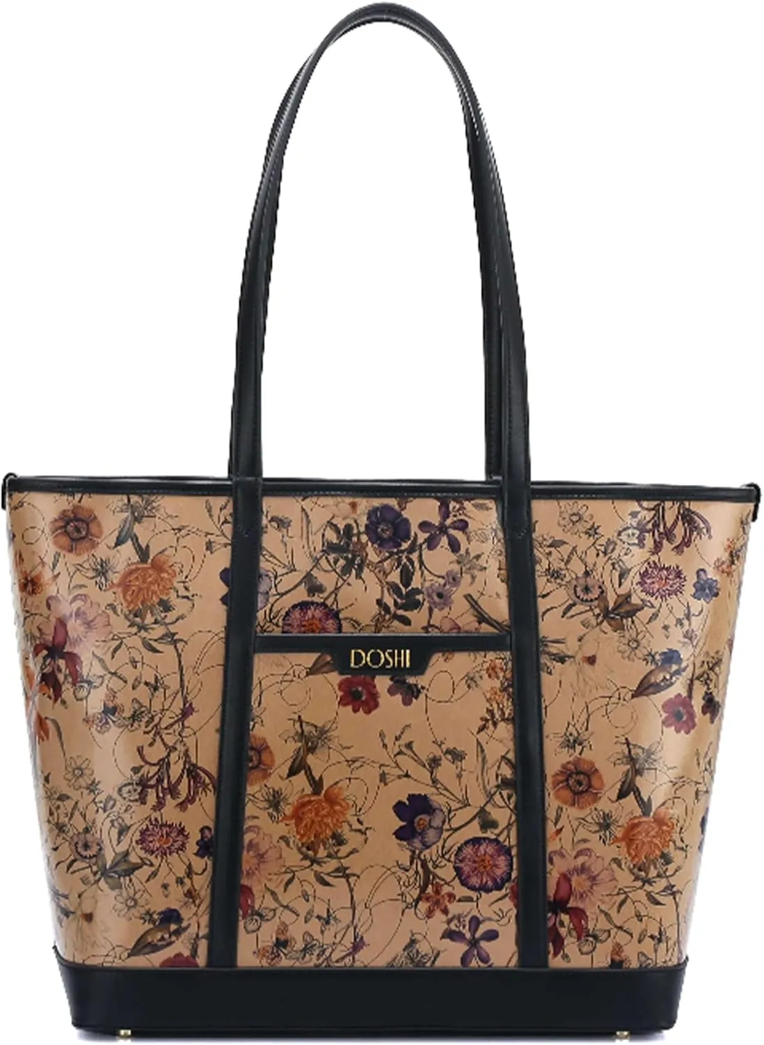 DOSHI - The Standard Large Tote - Sustainable German Kraft Paper Vegan Leather Tote Bag for Women - Floral Tote - Unique Vegan Tote Bag with Zipper Closure and Protective Feet