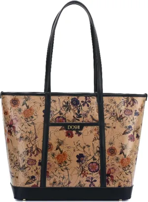 DOSHI - The Standard Large Tote - Sustainable German Kraft Paper Vegan Leather Tote Bag for Women - Floral Tote - Unique Vegan Tote Bag with Zipper Closure and Protective Feet