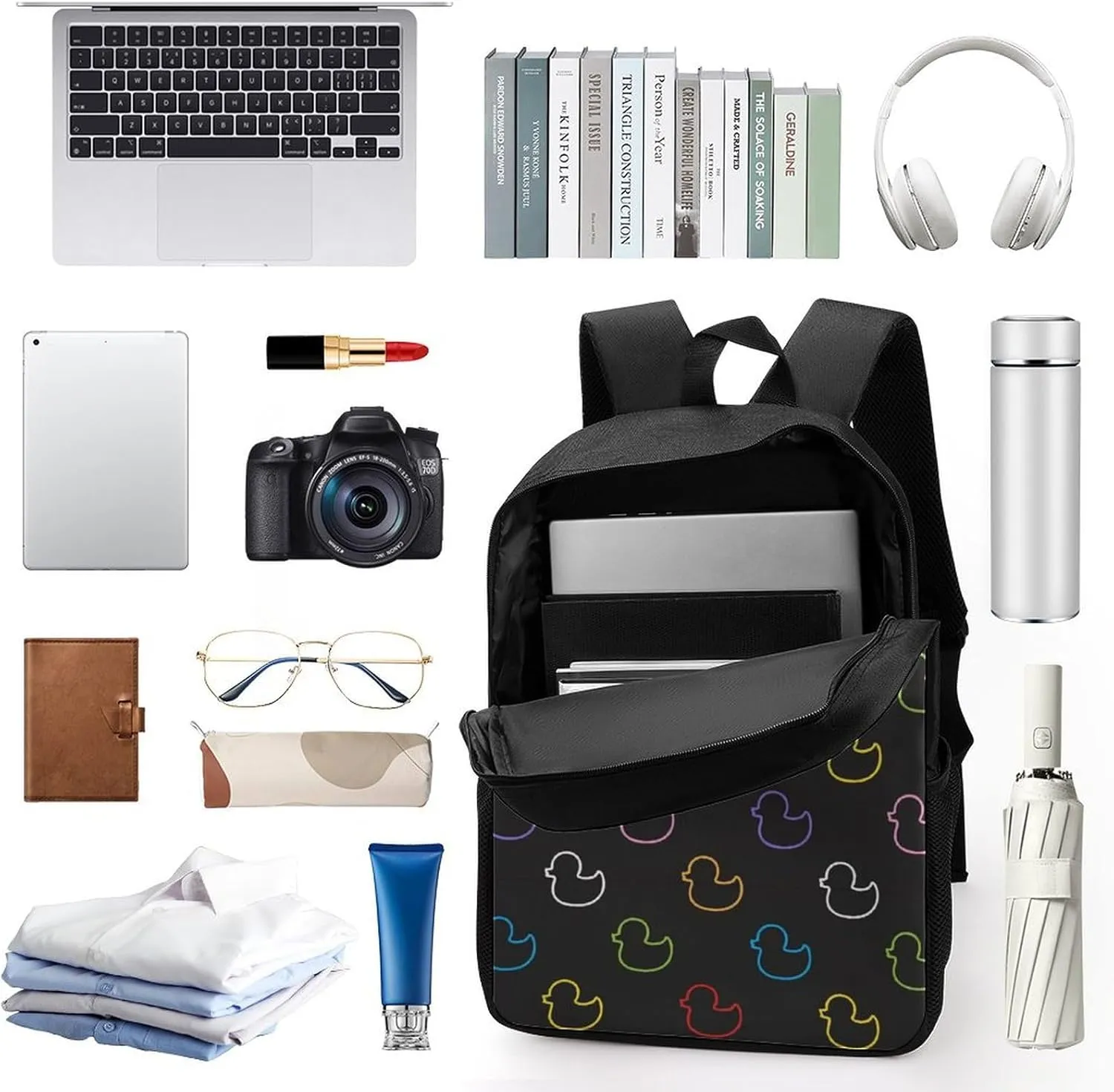Duck Rubber Black Backpack Lightweight Waterproof Backpacks Laptop Backpack for Unisex