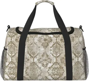 Duffel Bag Ethnic Floral Aesthetic Weekender Bag Travel Carry On Bag Water & Tear Resistant Sports Overnight Bag Boho Beige Luggage Bag