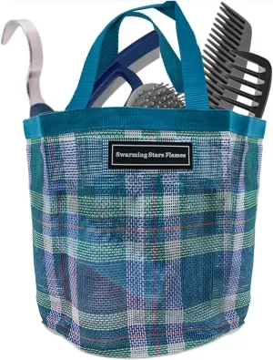 Durable Horse Tool Bag with 8 Pockets - Breathable & Waterproof Mesh Grooming Tote for Equestrian Tool Storage (Turquoise)