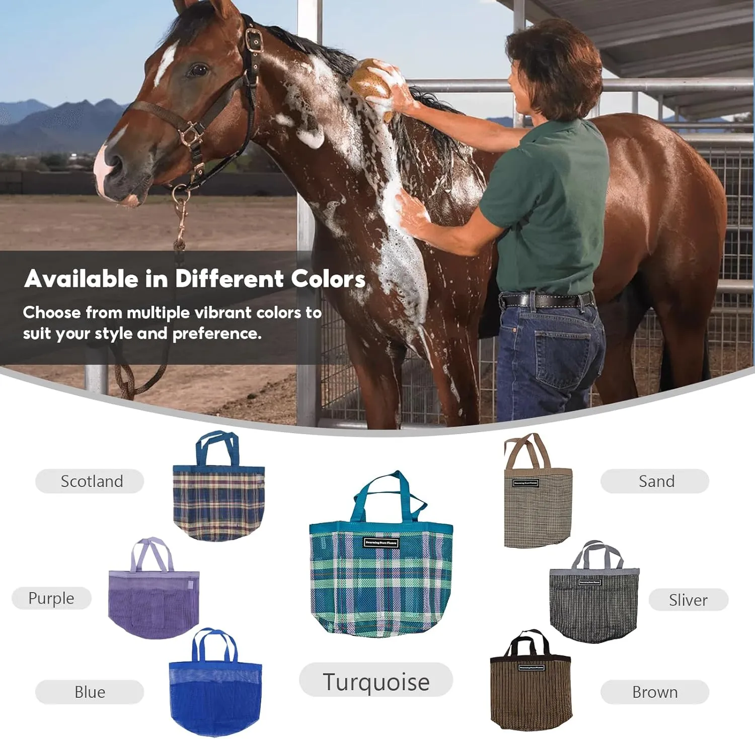 Durable Horse Tool Bag with 8 Pockets - Breathable & Waterproof Mesh Grooming Tote for Equestrian Tool Storage (Turquoise)