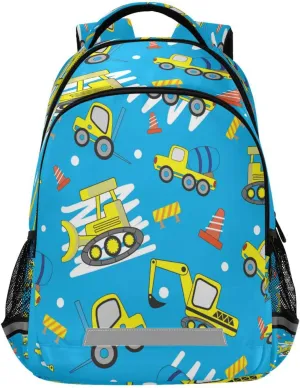 Dussdil Car Excavator Concrete Truck Kid's Backpack Backpacks for Boys Girls, 16 inch Casual Daypack Back Pack Laptop Bag Double Zipper Travel Bags with Adjustable Shoulder Strap