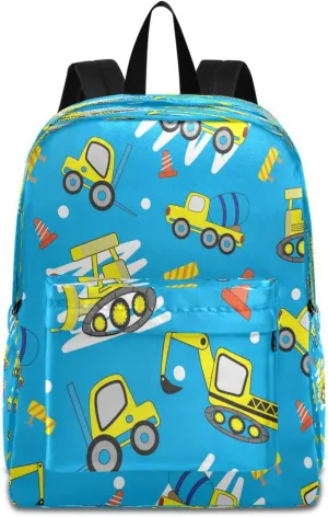 Dussdil Car Excavator Concrete Truck Kids Backpack Boys Girls Backpacks School Bags Bookbag Laptop iPad Tablet Bag Daypack Large Travel Sports Bags