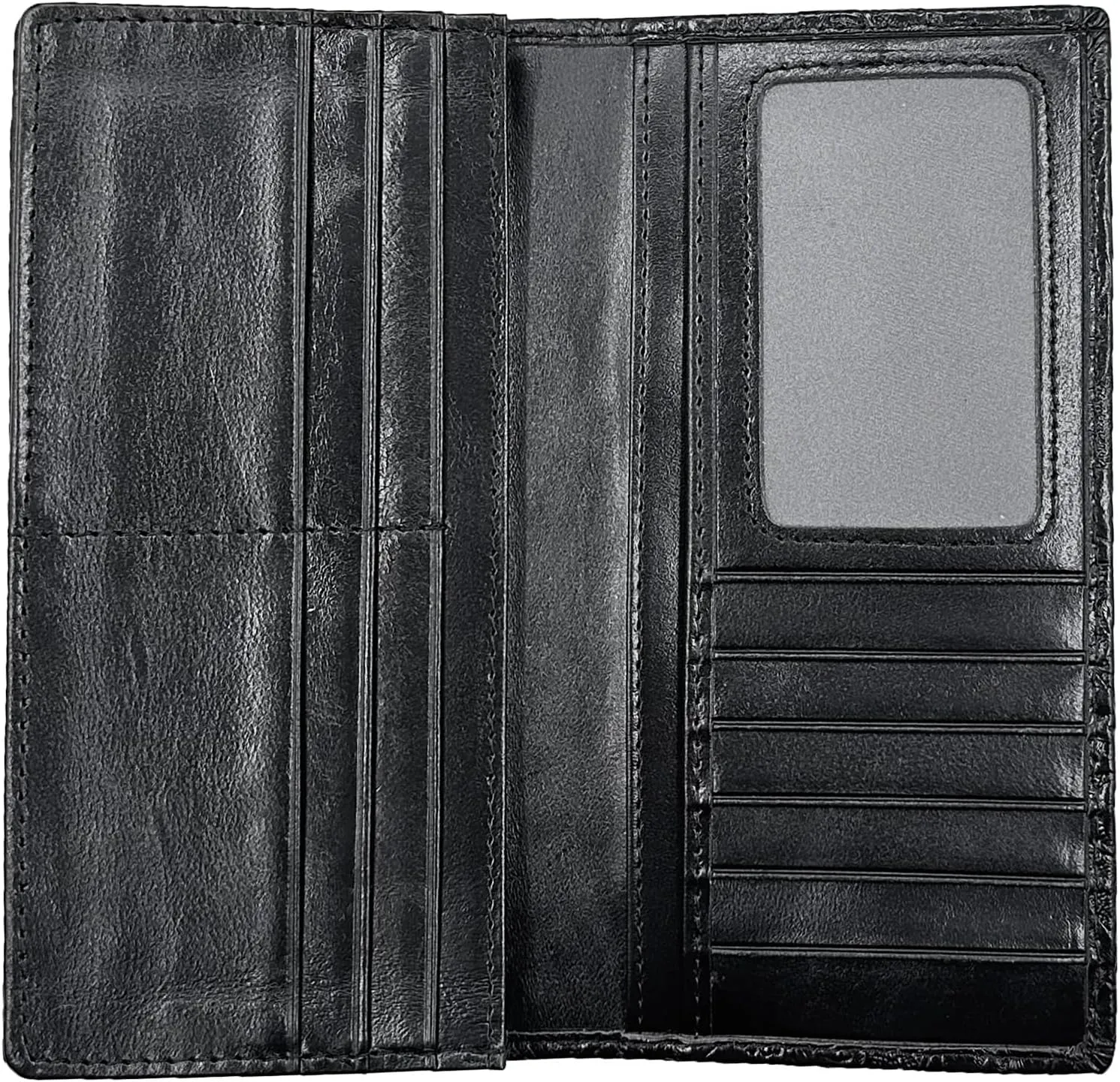 Easyoulife Womens Ladies Genuine Leather Wallet Long Embossing Bifold Wallet Clutch Purse (Black)