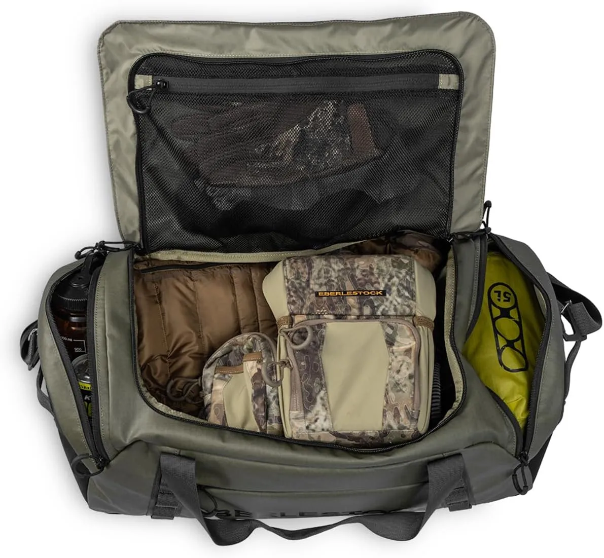 Eberlestock Hyllus Duffel Bag for Men - Durable, Water-Resistant, Small Men's Duffle Bag with Zipper Pockets, Ideal for Travel & Gym, Tactical Gear Bag, Hunting, Fishing, Camping - Military Green, 65L