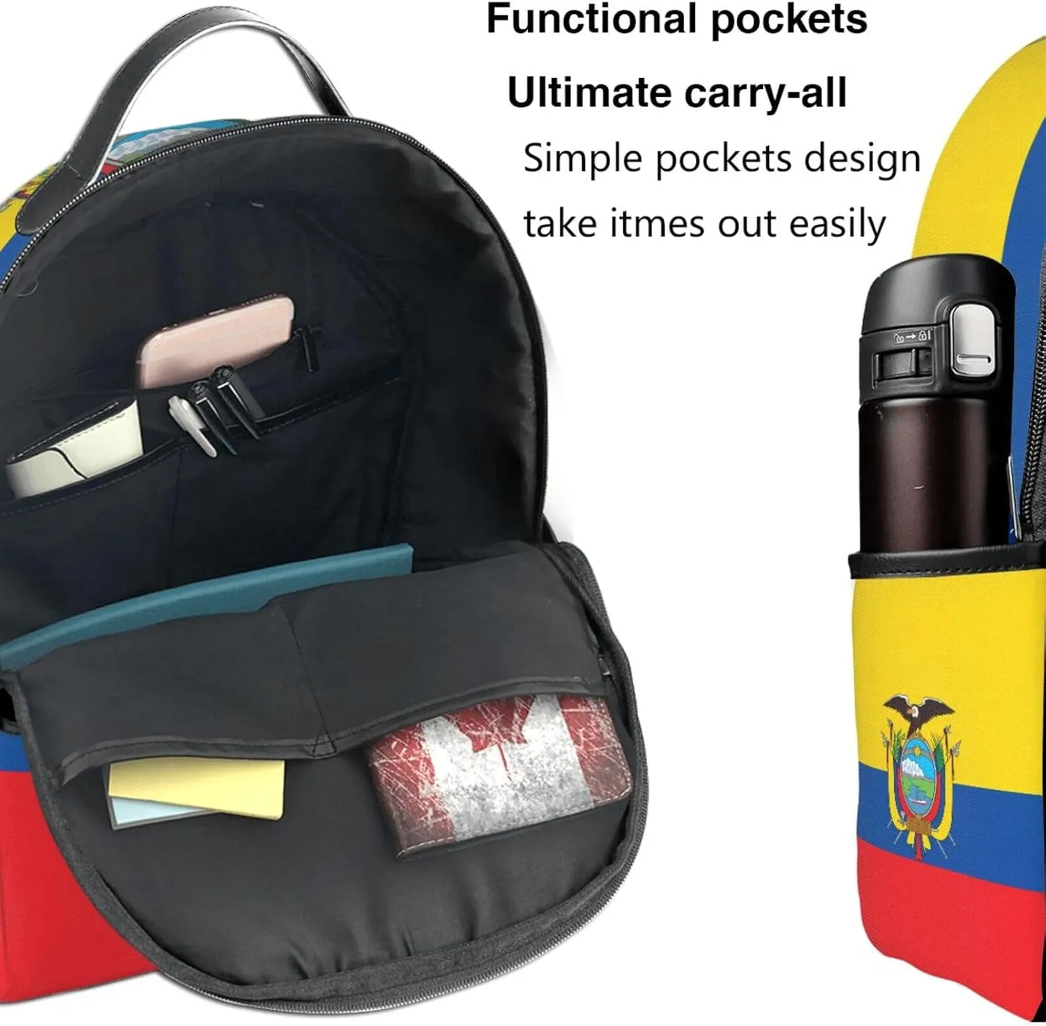 Ecuador Ecuadorian Flag Casual Backpacks Laptop Backpack Carry-on Daypack Sports Travel Rucksack Lightweight Working Bag for Outdoor Hiking Cycling Walking
