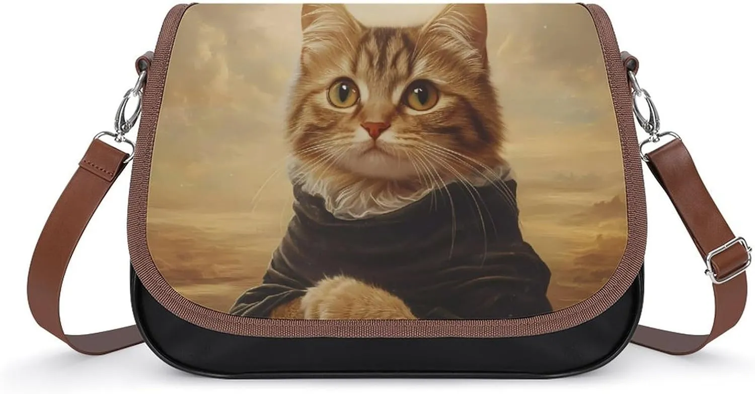 Elegance Mona Cat in The Desert Crossbody Bags for Women Shoulder Bag Flap Handbags Leather Cross Body Purse