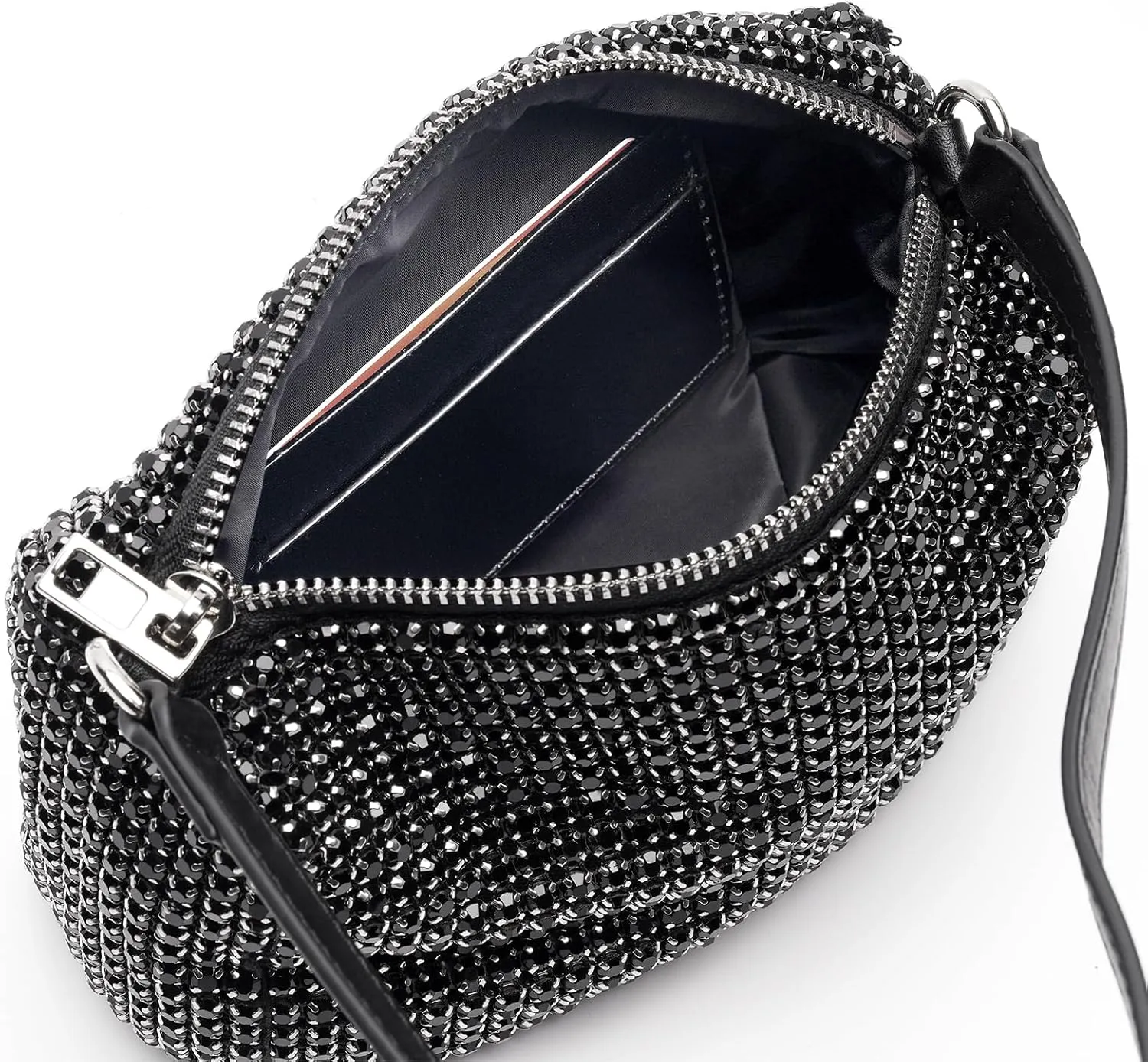 Elegant Rhinestone Evening Bag for Women - Sparkling Silver Crossbody Purse with Detachable Chain Strap