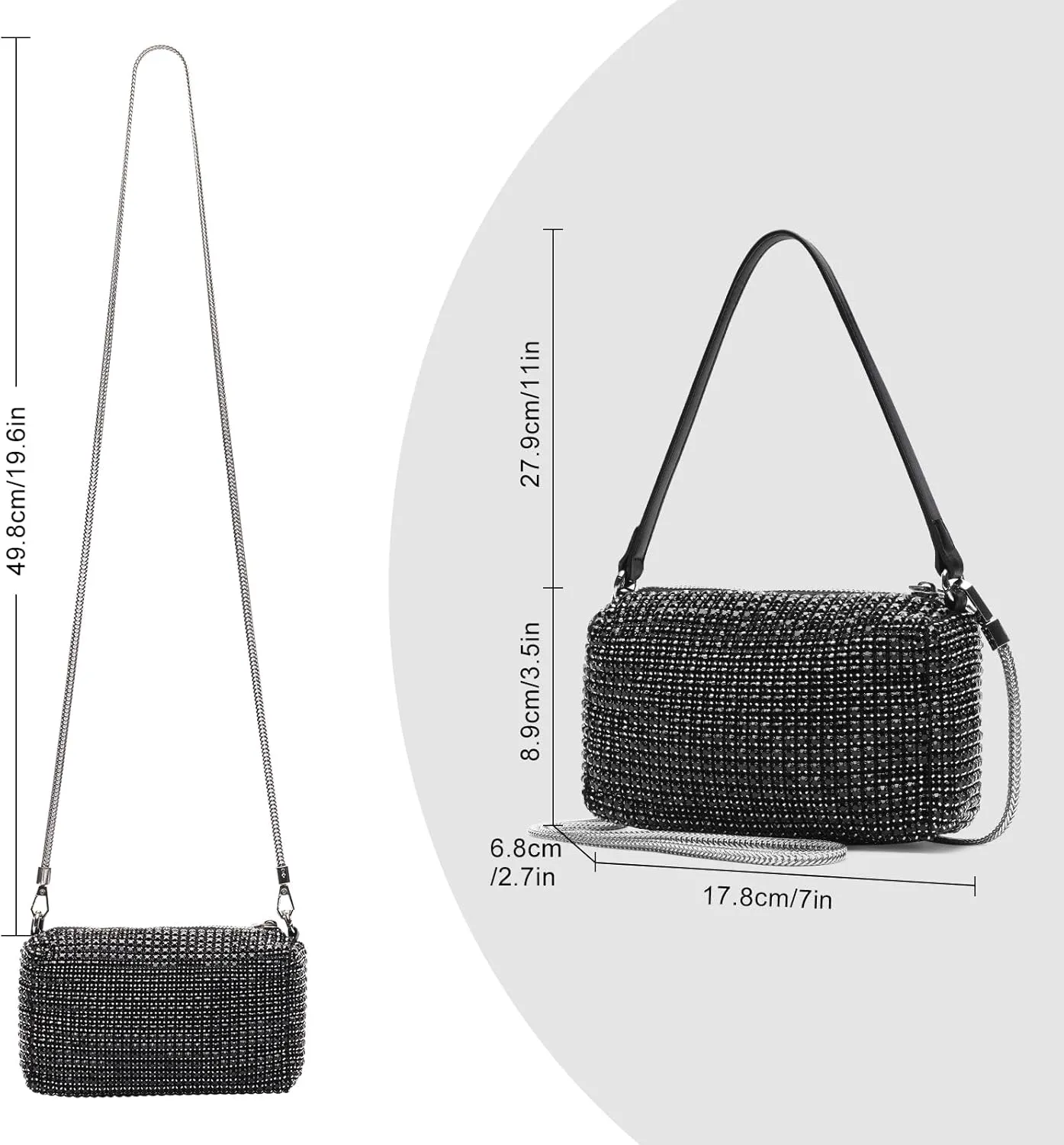 Elegant Rhinestone Evening Bag for Women - Sparkling Silver Crossbody Purse with Detachable Chain Strap
