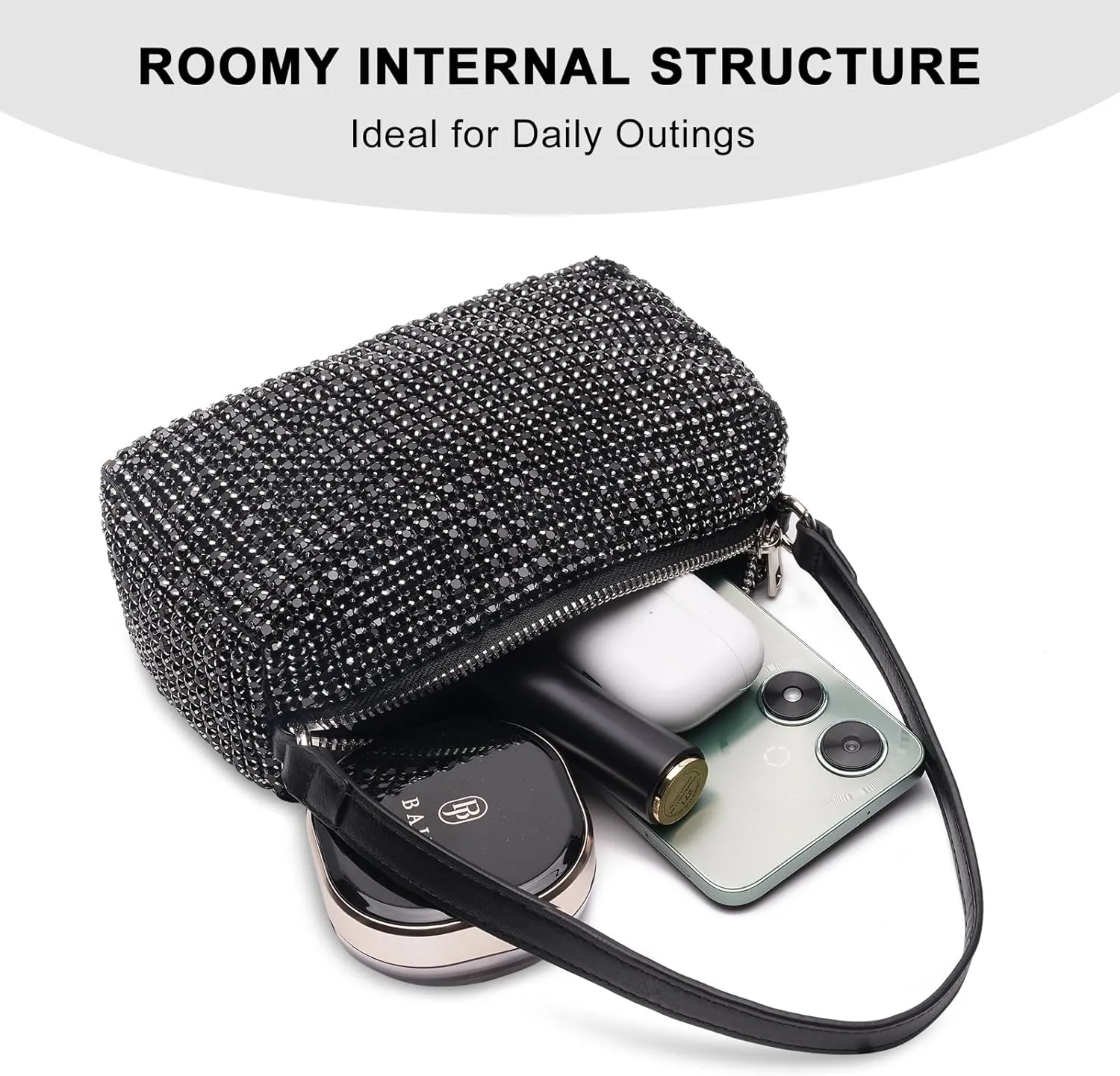 Elegant Rhinestone Evening Bag for Women - Sparkling Silver Crossbody Purse with Detachable Chain Strap