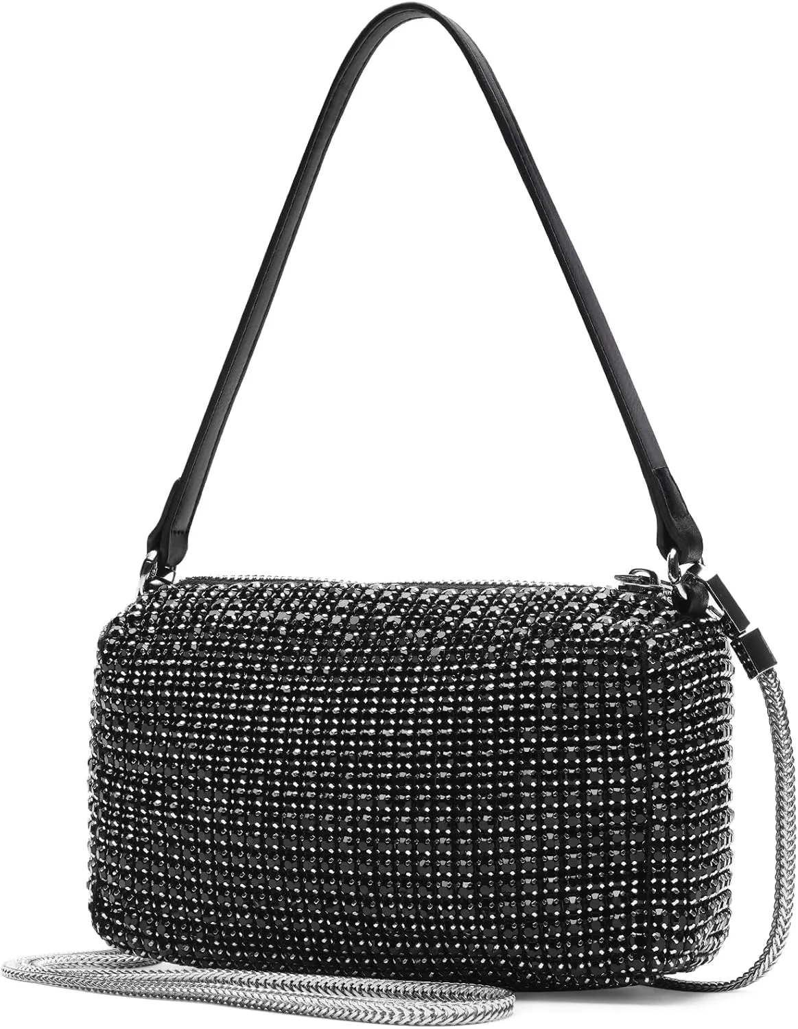 Elegant Rhinestone Evening Bag for Women - Sparkling Silver Crossbody Purse with Detachable Chain Strap