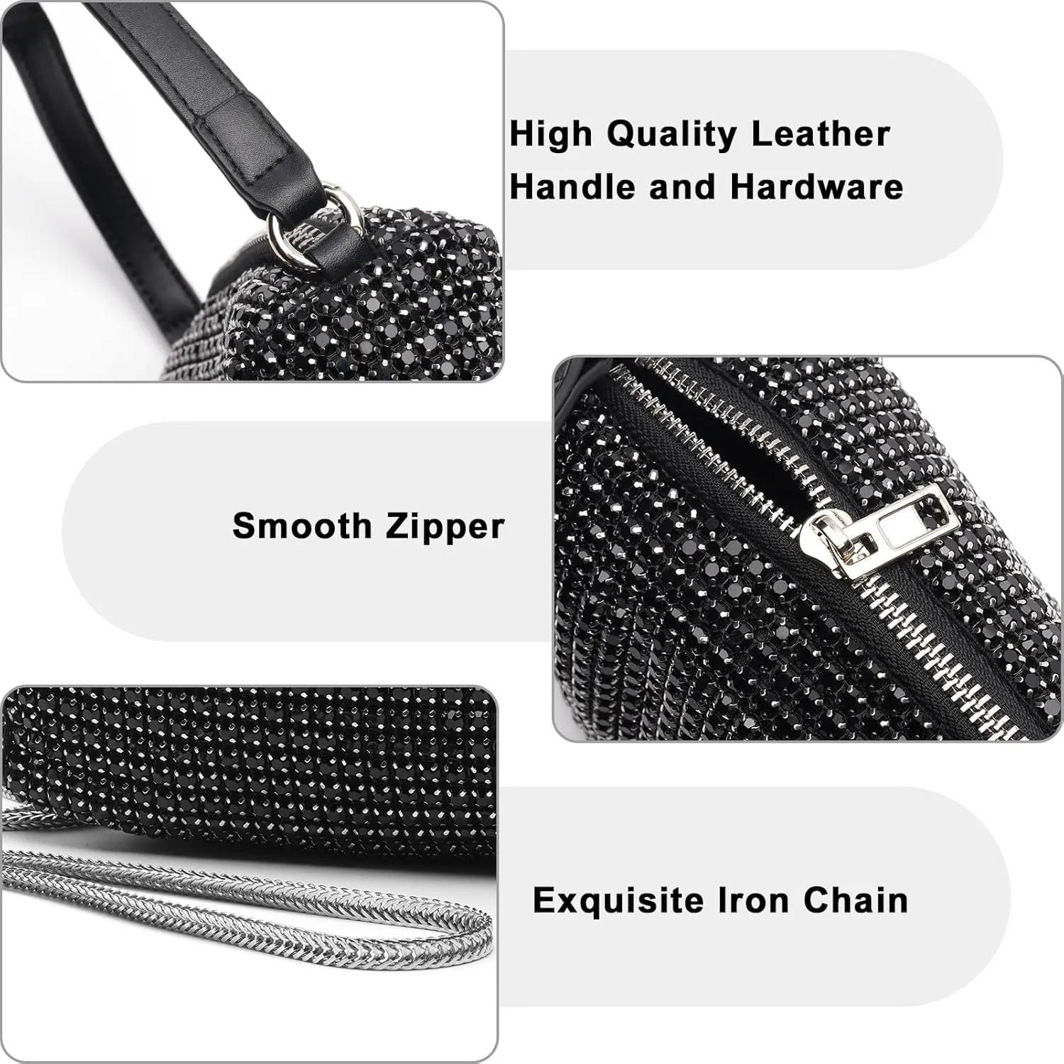Elegant Rhinestone Evening Bag for Women - Sparkling Silver Crossbody Purse with Detachable Chain Strap