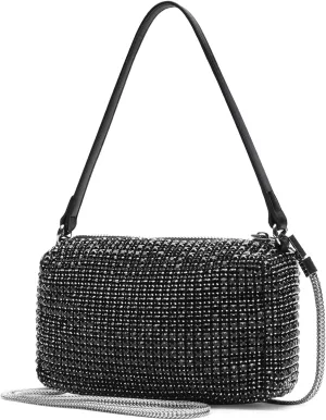 Elegant Rhinestone Evening Bag for Women - Sparkling Silver Crossbody Purse with Detachable Chain Strap