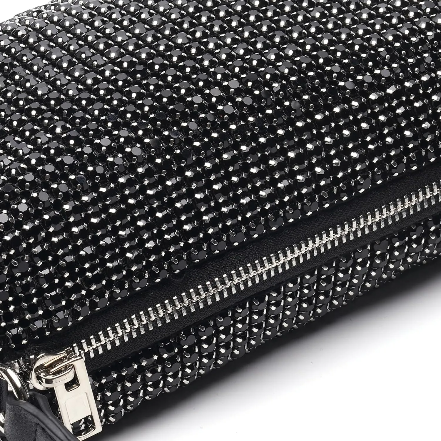 Elegant Rhinestone Evening Bag for Women - Sparkling Silver Crossbody Purse with Detachable Chain Strap