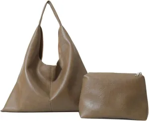 Elegant Shoulder Bags for Women, Large Capacity Handbags, Retro PU Leather Shoulder Wallet, Work Tote Bag 2pcs