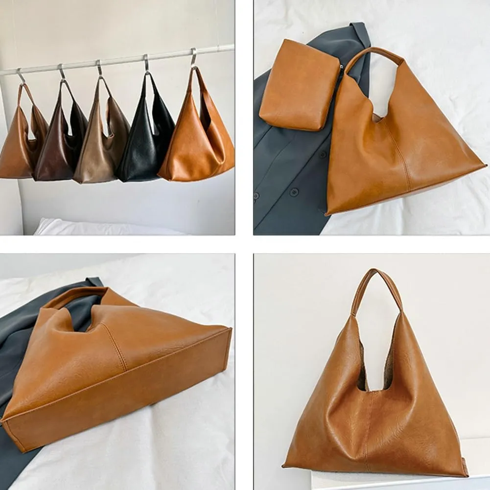 Elegant Shoulder Bags for Women, Large Capacity Handbags, Retro PU Leather Shoulder Wallet, Work Tote Bag 2pcs