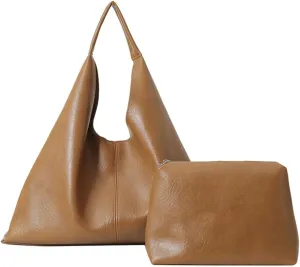Elegant Shoulder Bags for Women, Large Capacity Handbags, Retro PU Leather Shoulder Wallet, Work Tote Bag 2pcs