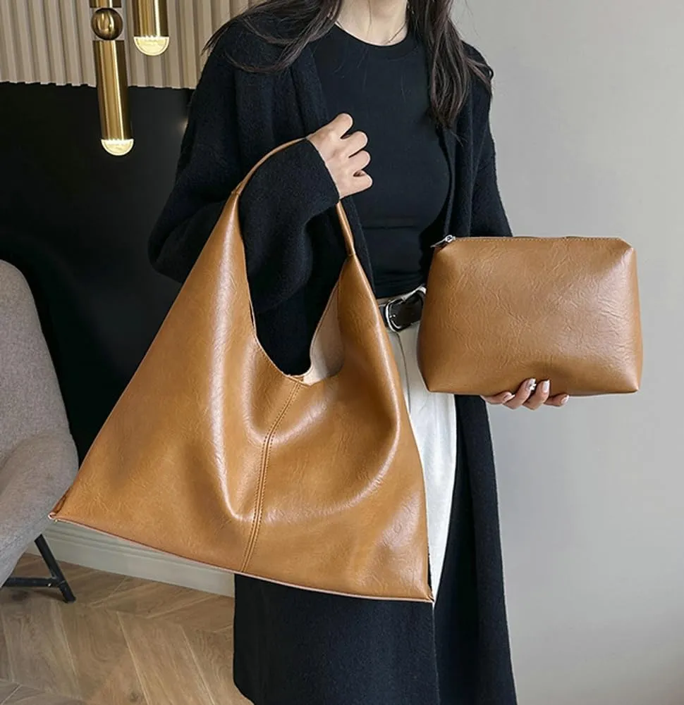 Elegant Shoulder Bags for Women, Large Capacity Handbags, Retro PU Leather Shoulder Wallet, Work Tote Bag 2pcs