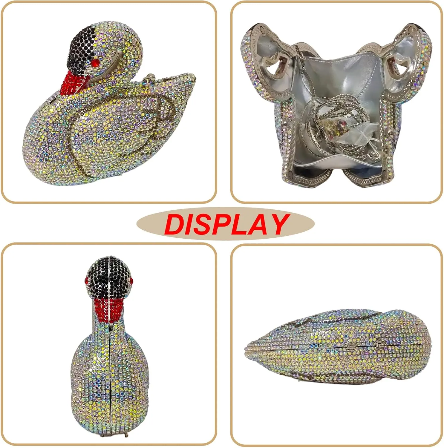 Elegant Swan Evening Purse Animal Crystal Clutch Women Minaudiere Handbag Party Luxury Rhinestone Bag