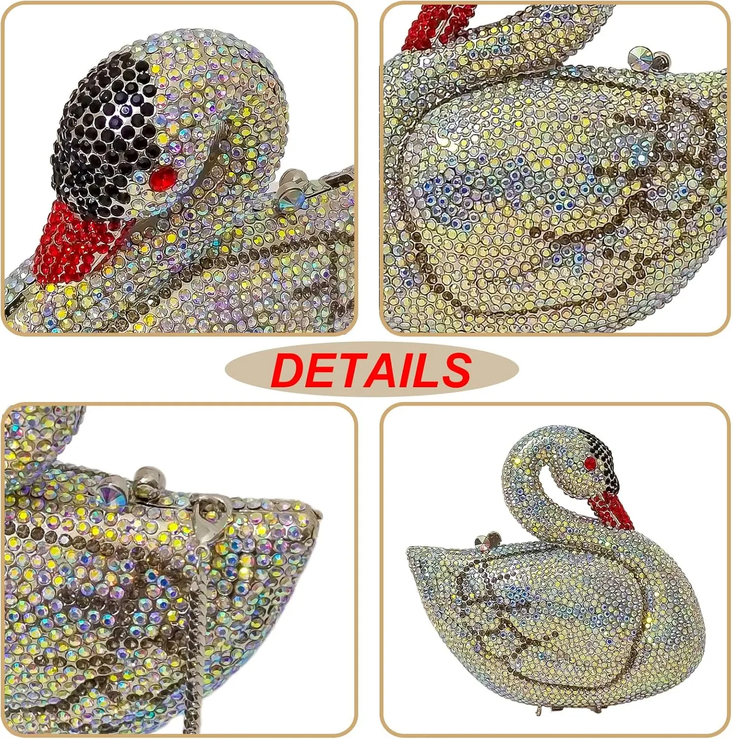 Elegant Swan Evening Purse Animal Crystal Clutch Women Minaudiere Handbag Party Luxury Rhinestone Bag