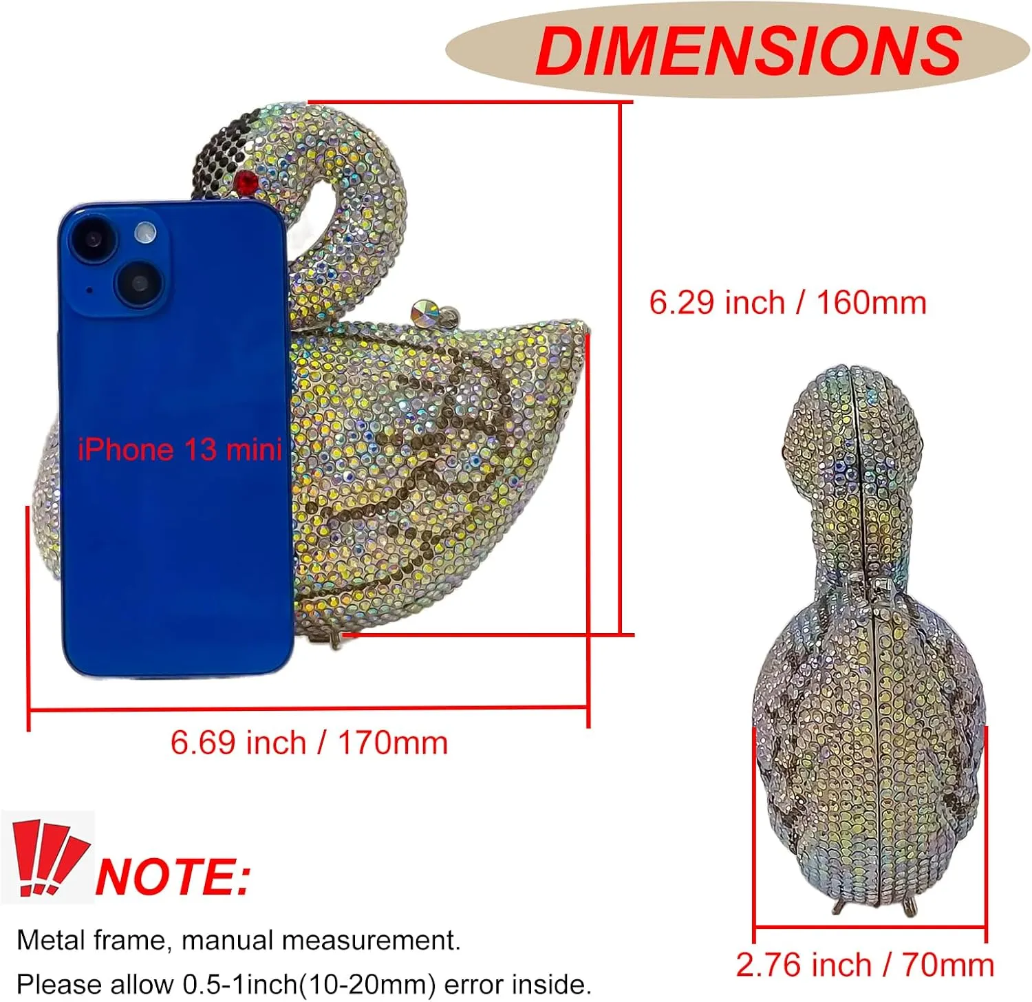 Elegant Swan Evening Purse Animal Crystal Clutch Women Minaudiere Handbag Party Luxury Rhinestone Bag
