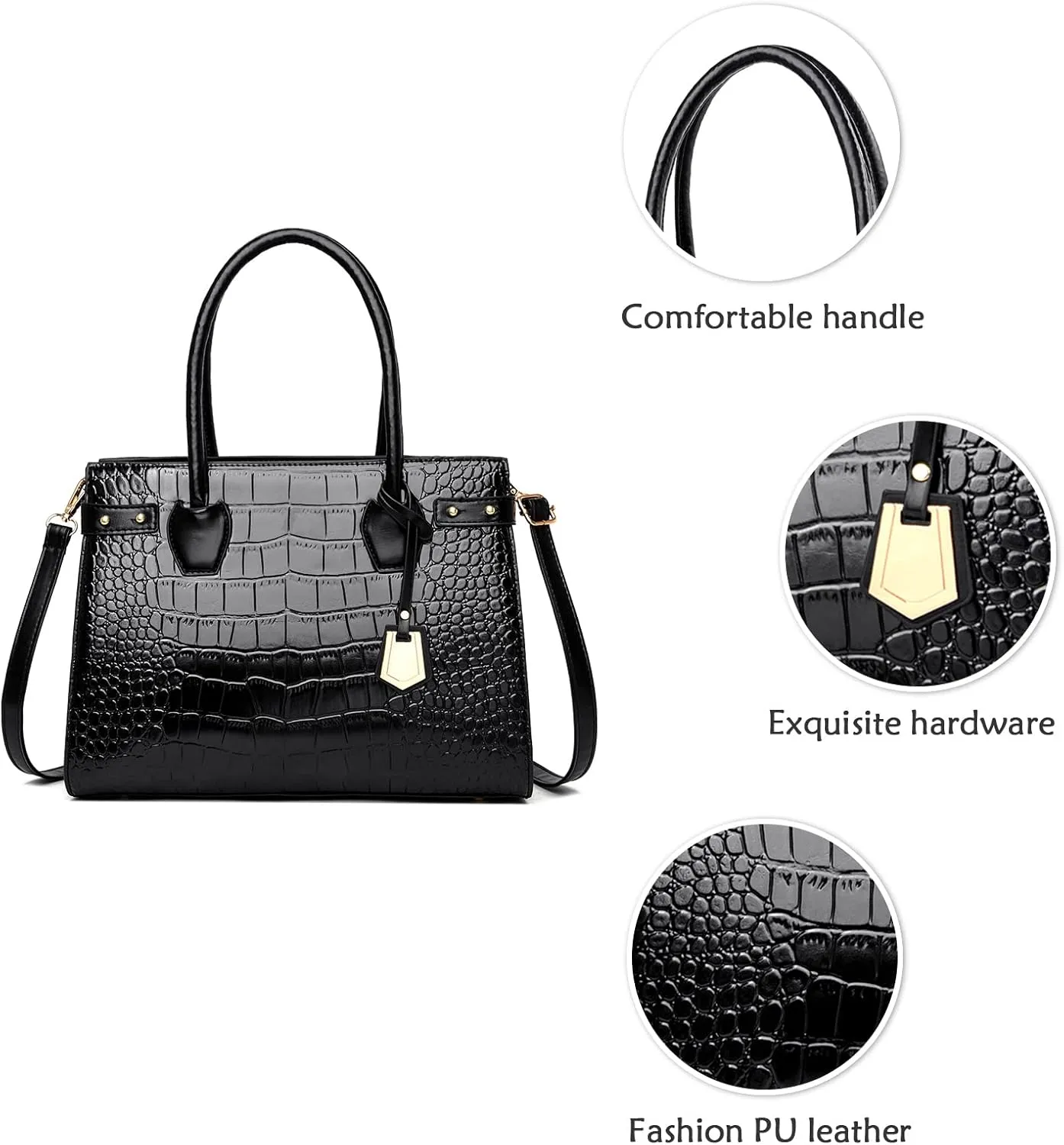 Elegant Women Handbags Large Shoulder Bag Multifunctional Set 3 Pcs