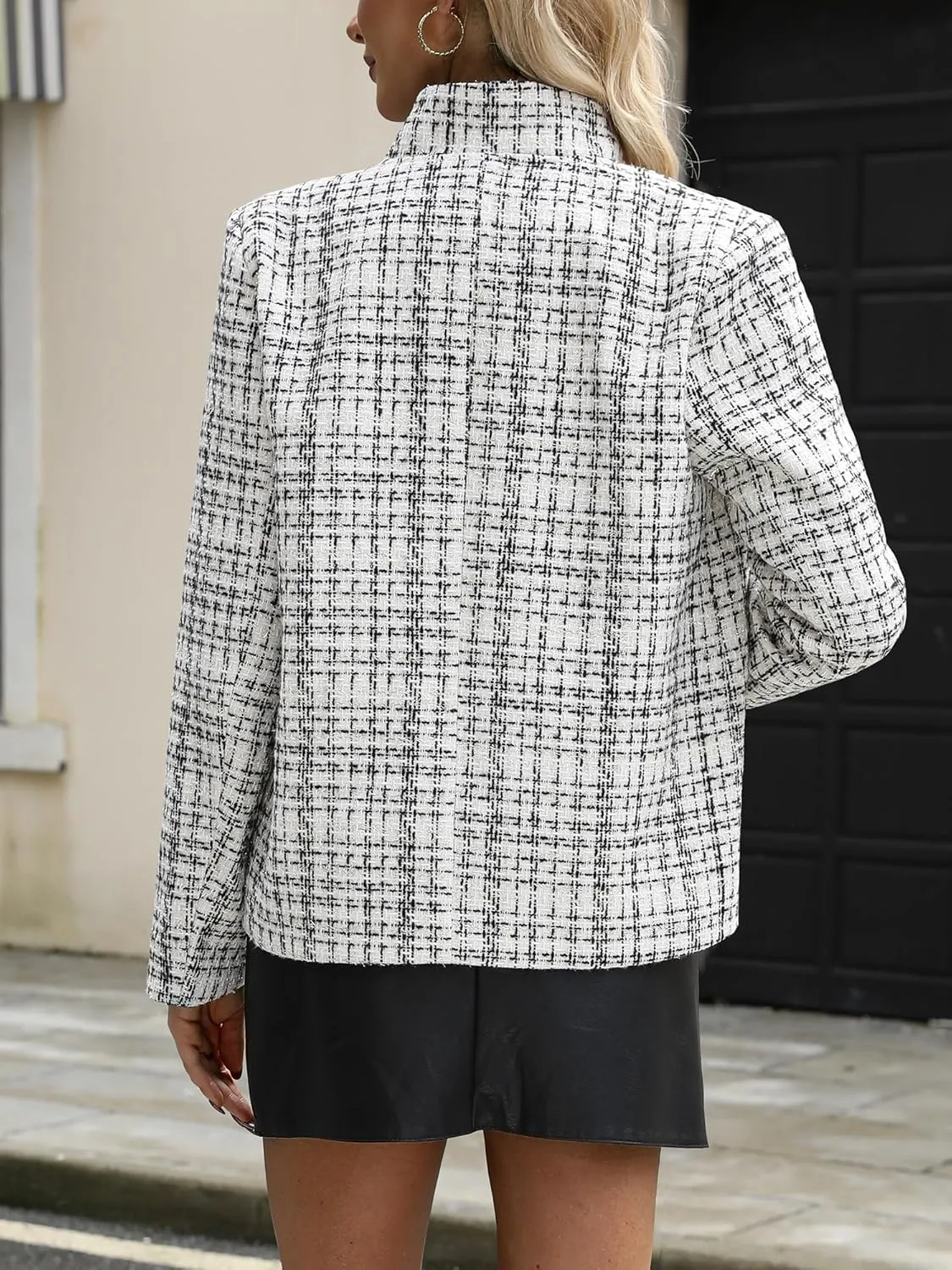ELLEVEN Womens' Tweed Blazer Long Sleeve Jacket Notch Collar Fully Lined Casual Business Trendy Elegant Work Office Coat